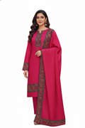 Vibrant Rani Pink Winter Kurta Set with Intricate Border Shawl