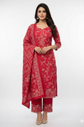Vibrant Red and Gold Foil Printed Kurta Set with Dupatta