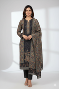 Premium Dark Grey/Black Floral Printed Winter Kurta Set with Shawl