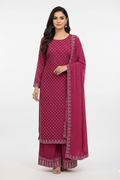 Elegant Wine Pink Suit with Silver Buti Print and Embroidered Border Dupatta